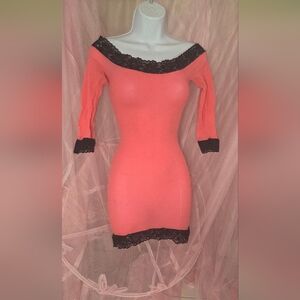 Coral Lace Trim Dress